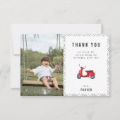 レッドレトロスクーター テーマ誕生日写真 サンキューカード (正面)