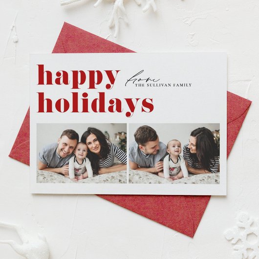 レッドレトロタイポグラフィハッピーホリデーズツーフォト シーズンカード