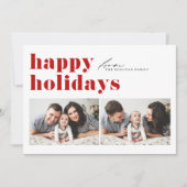 レッドレトロタイポグラフィハッピーホリデーズツーフォト シーズンカード (正面)