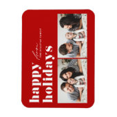 レッドレトロタイポグラフィハッピーホリデーズツーフォト マグネット (縦)