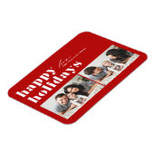 レッドレトロタイポグラフィハッピーホリデーズツーフォト マグネット (左側)