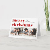 レッドレトロタイポグラフィメリークリスマスツーフォト シーズンカード (正面)
