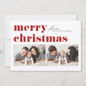 レッドレトロタイポグラフィメリークリスマスツーフォト シーズンカード (正面)