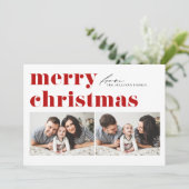 レッドレトロタイポグラフィメリークリスマスツーフォト シーズンカード (スタンド正面)