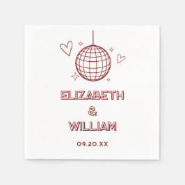 レッドレトロディスコ結婚Groovy 70s スタンダードカクテルナプキン