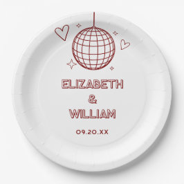 レッドレトロディスコ結婚Groovy 70s ペーパープレート