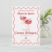レッドレトロブライダルシャワー招待 | 手書き 招待状 (スタンド正面)
