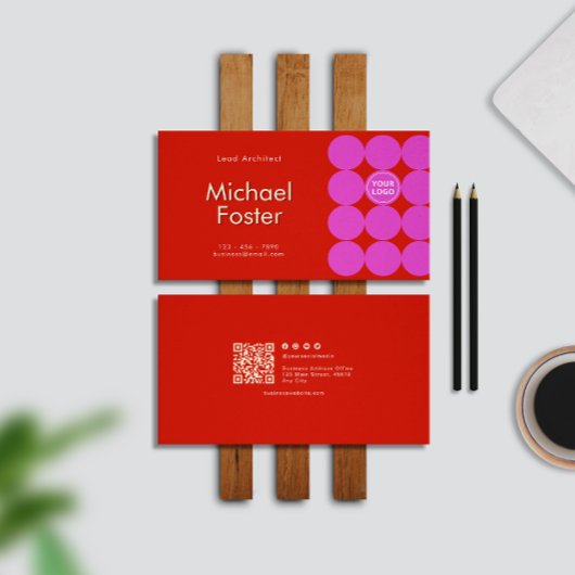 レッドレトロミニマリストスキャン可能Qrcode 名刺
