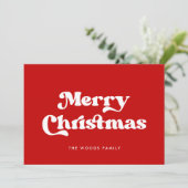 レッドレトロヴィンテージフォントメリークリスマス シーズンカード (スタンド正面)