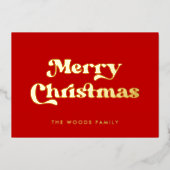 レッドレトロヴィンテージフォントメリークリスマス 箔シーズンカード (正面)