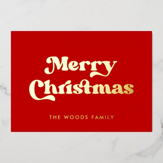 レッドレトロヴィンテージフォントメリークリスマス 箔シーズンカード (正面)