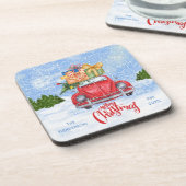 レッドレトロ車とクリスマスツリーコースターセット コースター (左側)