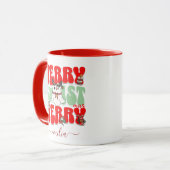 レッドレトロGroovyメリークリスマスかわいい名 マグカップ (正面左)