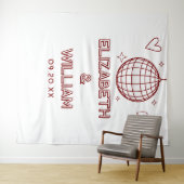 レッドレトロGroovy Disco Ball結婚の写真の背景 タペストリー (インサイチュ(横))