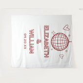 レッドレトロGroovy Disco Ball結婚の写真の背景 タペストリー (正面(横))