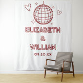 レッドレトロGroovy Disco Ball結婚の写真の背景 タペストリー (インサイチュ)