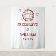 レッドレトロGroovy Disco Ball結婚の写真の背景