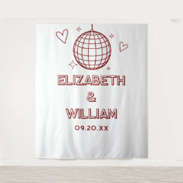レッドレトロGroovy Disco Ball結婚の写真の背景 タペストリー