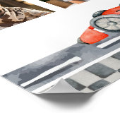 レッドレーシングカーの最初の誕生日パーティマイルストーンサイン ポスター (角)