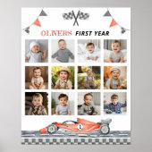 レッドレーシングカーの最初の誕生日パーティマイルストーンサイン ポスター (正面)