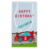 レッドレーシングカーハッピーバースデー スモールペーパーバッグ (正面)