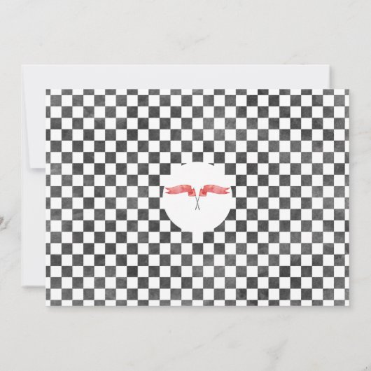 レッドレーシングカーバルーンエレファント写真1st誕生日 招待状 (裏面)