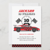 レッドレーシングカーレースキッズボーイズ誕生日 招待状 (正面)