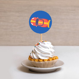 レッドレーシングカーレーストラック男の赤ちゃん献身 ラウンドシール