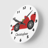 レッドレーシングカー名の追加 ラウンド壁時計 (傾斜)