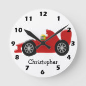レッドレーシングカー名の追加 ラウンド壁時計 (正面)