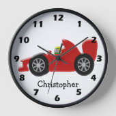 レッドレーシングカー名の追加 壁時計 (正面)