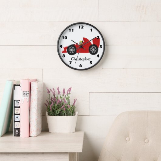 レッドレーシングカー名の追加 壁時計 (読書スペース)