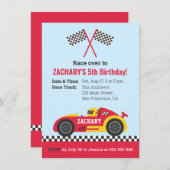 レッドレーシングカー子供の誕生日パーティー 招待状 (正面/裏面)
