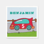 レッドレーシングカー誕生日パーティー スタンダードカクテルナプキン (正面)