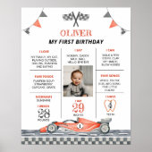 レッドレーシングカー1stバースデーフォトマイルストーンポスター ポスター (正面)