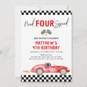 レッドレースカーが4速を必要とする4誕生日 招待状 (正面)