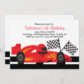 レッドレースカーウィズフレームズ誕生日招待状 招待状 (正面/裏面)