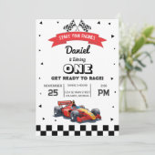 レッドレースカーカスタム子供の誕生日パーティの招待状 招待状 (スタンド正面)