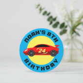 レッドレースカーキッドのバースデーパーティ招待状 招待状 (スタンド正面)