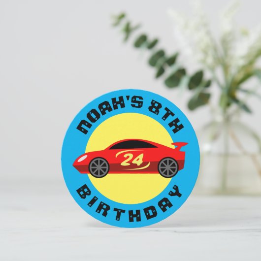 レッドレースカーキッドのバースデーパーティ招待状 招待状 (スタンド正面)