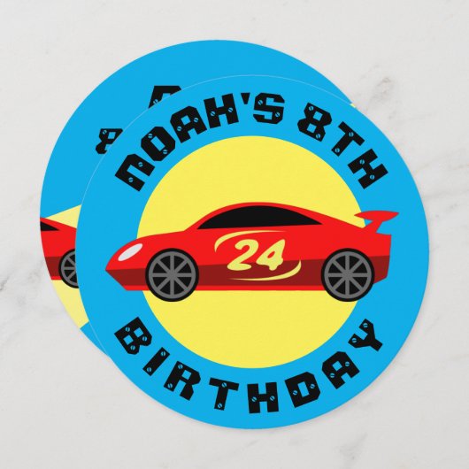 レッドレースカーキッドのバースデーパーティ招待状 招待状 (正面/裏面)