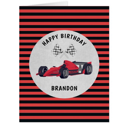 レッドレースカーストライプの誕生日カード (正面)