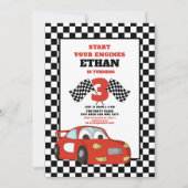レッドレースカーチャイルドの3歳の誕生日 招待状 (正面)