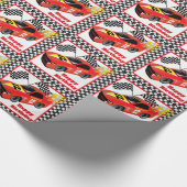 レッドレースカーパーソナライズされた誕生日プレゼント ラッピングペーパー (角)