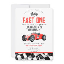 レッドレースカーファーストワンバースデーパーティー招待状