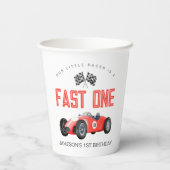 レッドレースカーファーストワンバースデーパーティー 紙コップ (裏面)