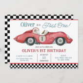 レッドレースカーファーストワン第1誕生日パーティー 招待状 (正面/裏面)
