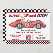 レッドレースカーファーストワン第1誕生日パーティー 招待状 (正面/裏面)