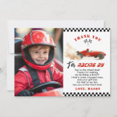 レッドレースカーフォト誕生日サンキューカード 招待状 (正面)