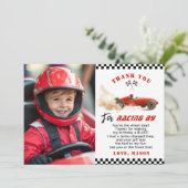 レッドレースカーフォト誕生日サンキューカード 招待状 (スタンド正面)